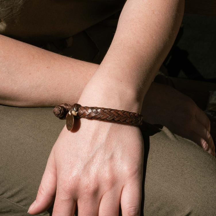 Wide Flat Weaved Leather Bracelet - 0