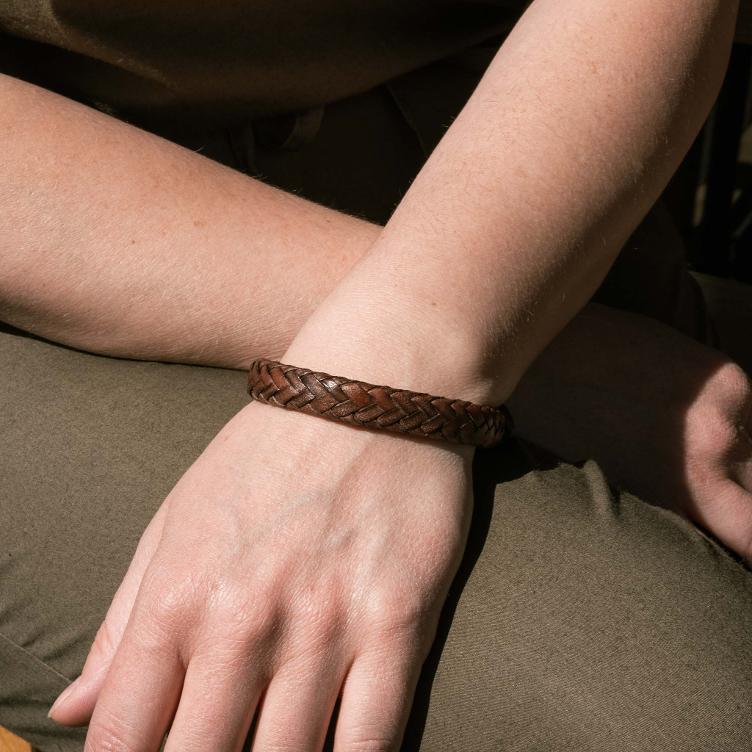 Wide Flat Weaved Leather Bracelet
