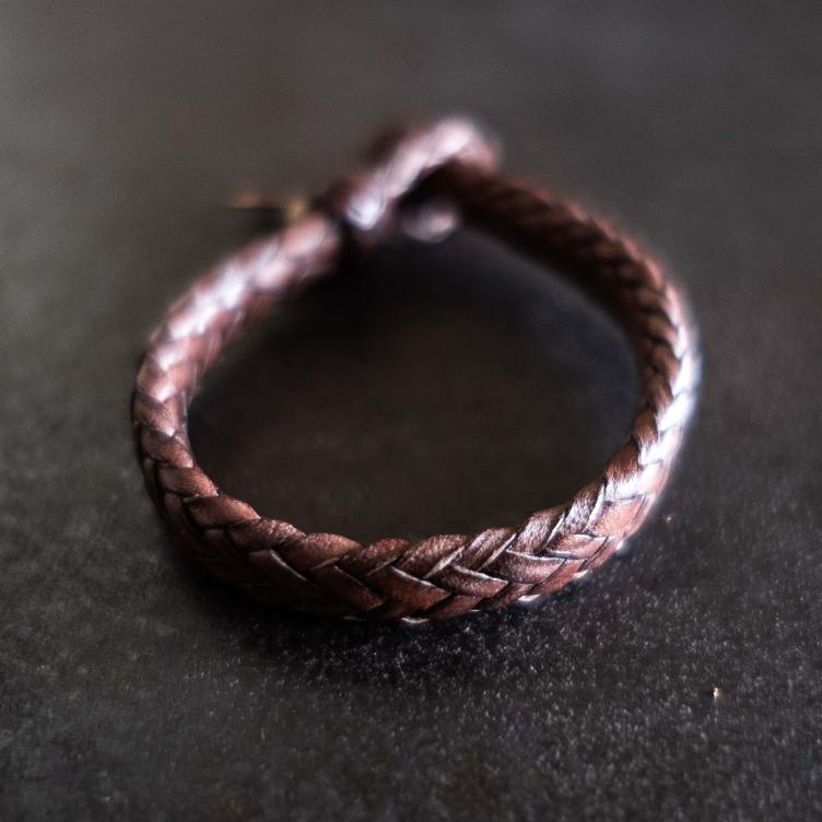 Wide Flat Weaved Leather Bracelet - 1