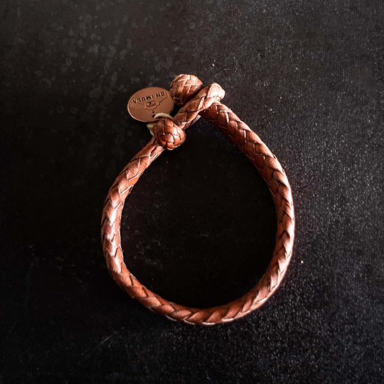 Wide Flat Weaved Leather Bracelet Tan2 - 2