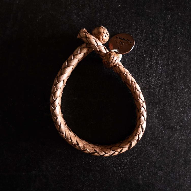 Wide Flat Weaved Leather Bracelet Tan1 - 2
