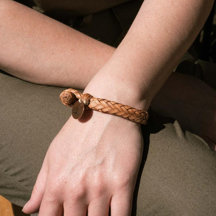 Wide Flat Weaved Leather Bracelet Tan1 - 0