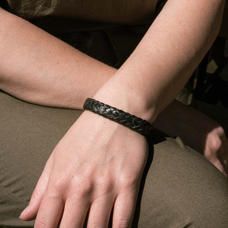 Wide Flat Weaved Leather Bracelet