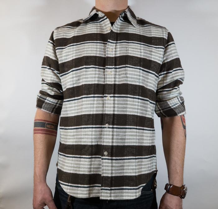 Twill Flannel L/S Shirt Moss Stripe Men
