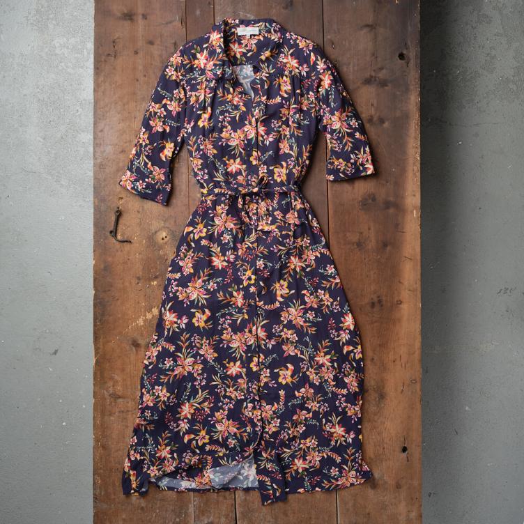 Jess Dress Darkblue with Flowers