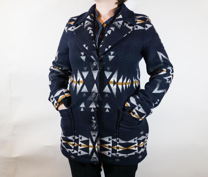 Wahkeena Coat Navy Plains Star Pattern Women